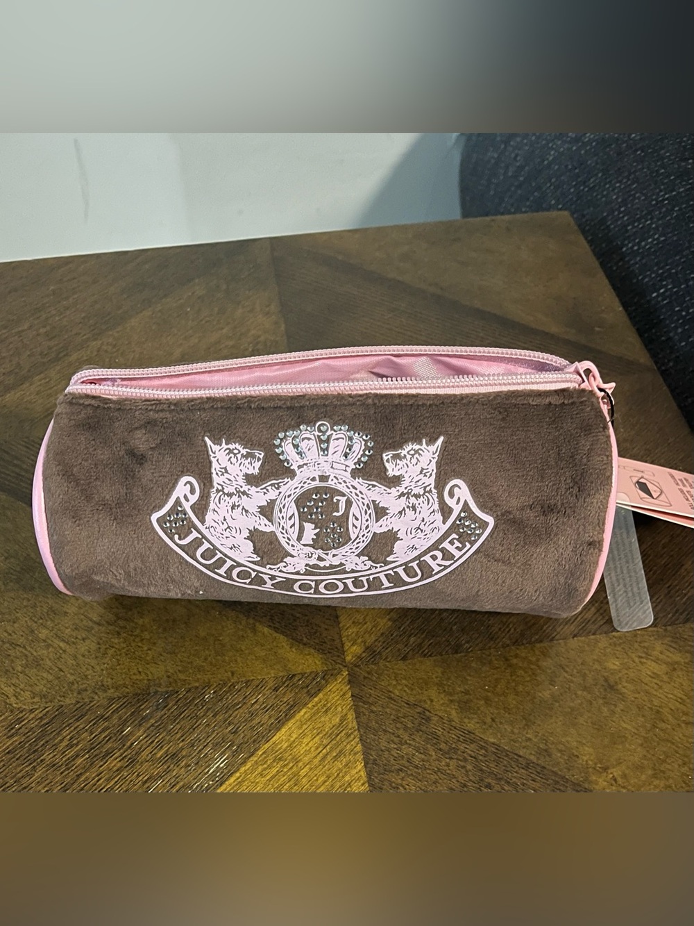 Juicy Couture Brown and Pink Velour Cosmetic Pouch - Picture 6 of 8
